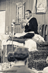 (06791_ng-2.psd) Lama Yeshe teaching in 1975 at Lake Arrowhead, California during the first American course with Lama Yeshe and Lama Zopa Rinpoche. Photos by Carol Royce-Wilder.